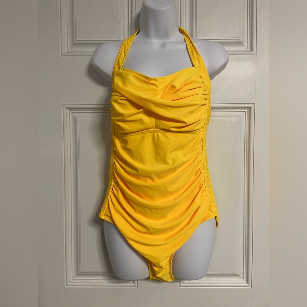 #1- Bright Yellow RUCHED Halter Swimsuit